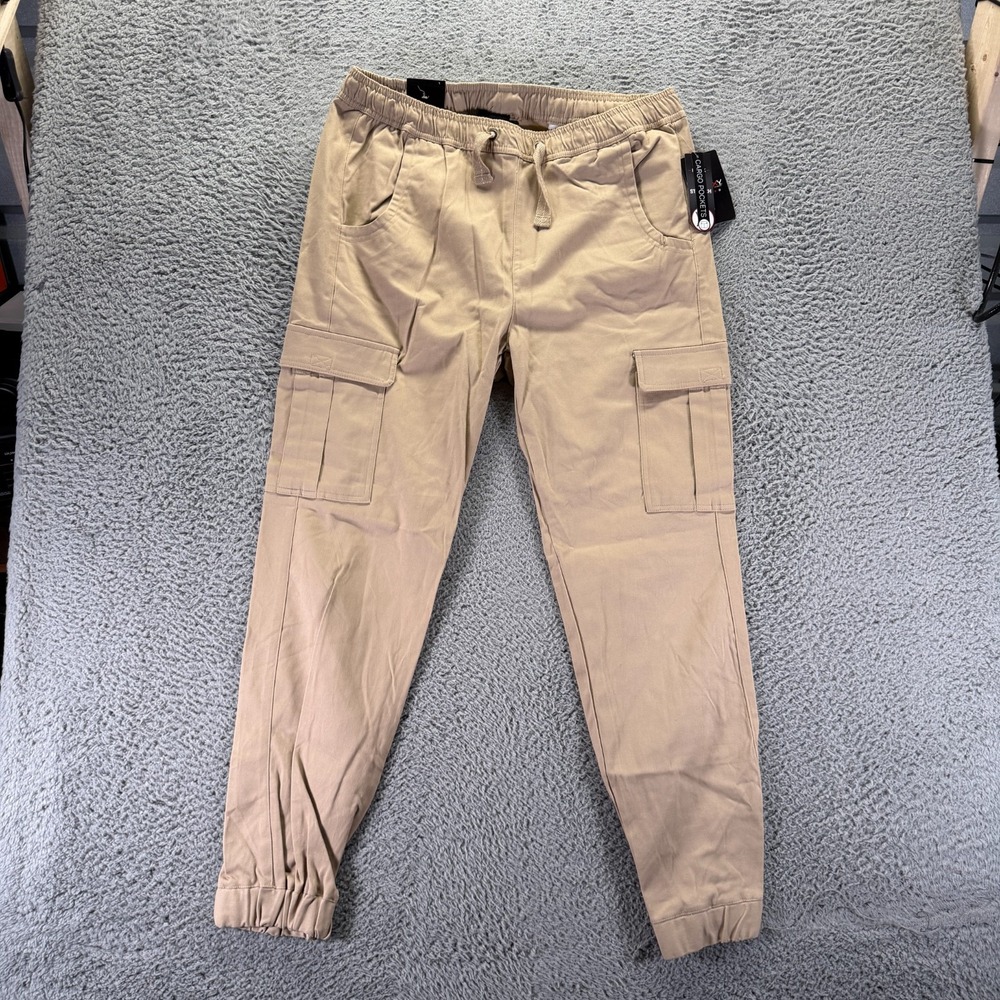Galaxy By Harvic Pant Mens 2XL Beige Cotton Cargo Jogger Tapered Utility Stretch